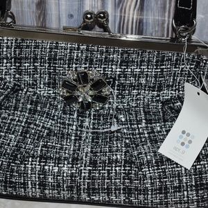 Apt. 9 Black and White Purse w/ Brooch New